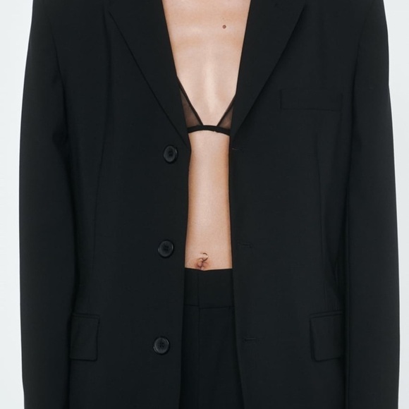 ZARA WOMAN STRAIGHT WOOL BLEND BLAZER ZW COLLECTION BLACK SIZE M NEW WITH TAG - Picture 5 of 14